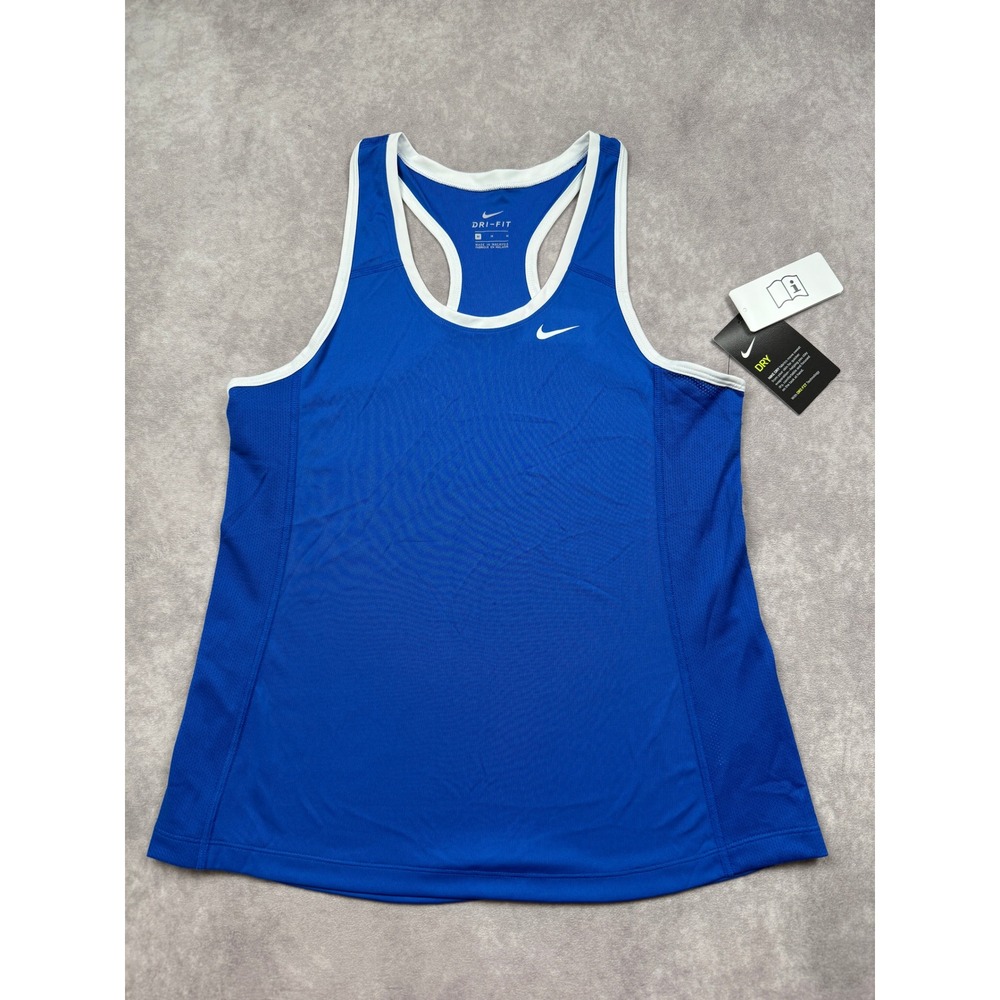 NWT Nike Dri-FIT Women M Racerback Tank Top Blue White Mesh Running Gym Yoga Fit